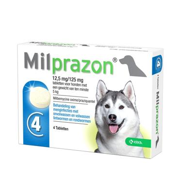 KRKA MILPRAZON ONTWORMINGSTABLETTEN HOND >5 KG 12,5 MG/125 MG 4 TBL KRKA MILPRAZON ONTWORMINGSTABLETTEN HOND >5 KG 12,5 MG/125 MG 4 TBL