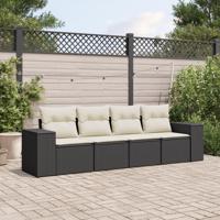4-delige Loungeset met kussens poly rattan zwart - thumbnail