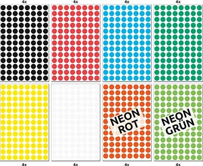 Avery-Zweckform 59994 Etiketten Ø 8 mm Papier Rood, Groen, Geel, Zwart, Blauw, Wit, Neon-rood, Neon-groen 1 set(s) Etiketten voor markeringspunten