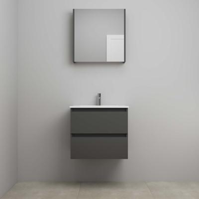 On-Line Badkamermeubelset - 60 cm - Voorgemonteerd - Porseleinen Wastafel - 1 Kraangat - Spiegelkast - Mat Antraciet