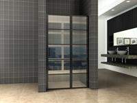 Horizon nisdeur met vast deel en raster 1300 x 2000 x 8mm nano helder glas/mat zwart - thumbnail