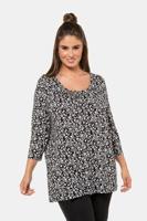 Ulla Popken shirt, gebloemd, hals aan de voorkant geplooid, 3/4-mouwen  - Grote Maten - thumbnail