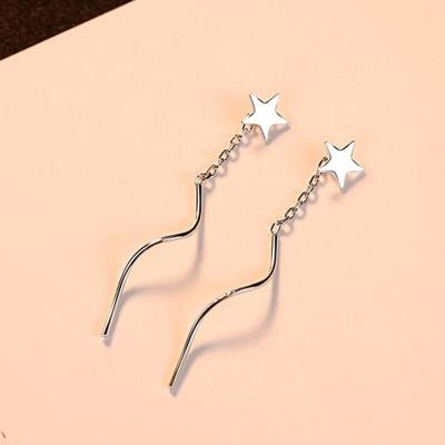 Vrouwen Pentagram oorbellen sterretjes en 925 Sterling zilveren ster Stud Dangle ketting Earrings(White)