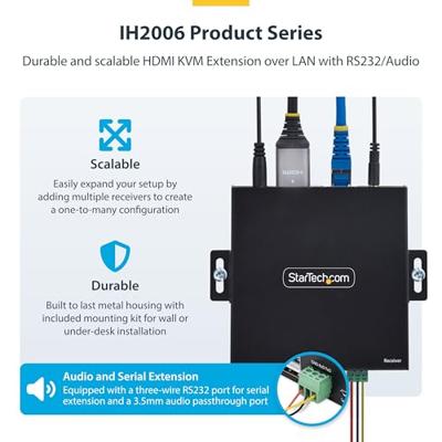 StarTech.com HDMI KVM Extender Over IP Netwerk, 4K 60Hz, Zonder Drivers, HDMI en USB Over Ethernet/CAT6, AVoIP, Tx/Rx Kit