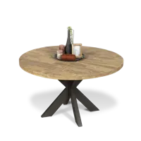 Eettafel (rond 130cm - poot 10x5cm) Steelwood - Seasoned Brown/Metaal Zwart - thumbnail