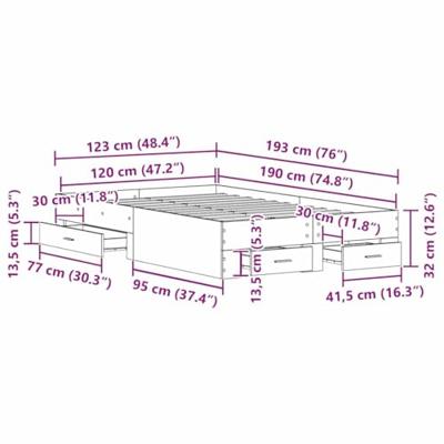 Bedframe met lades artisanaal eikenkleurig 120 x 190 cm