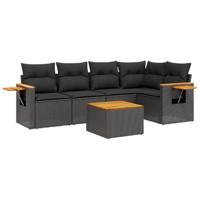 6-delige Loungeset met kussens poly rattan zwart - thumbnail