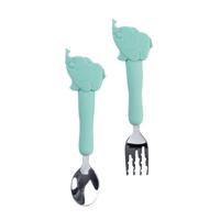 Saro bestekset Little Elephants siliconen/RVS mintgroen 2-delig - thumbnail