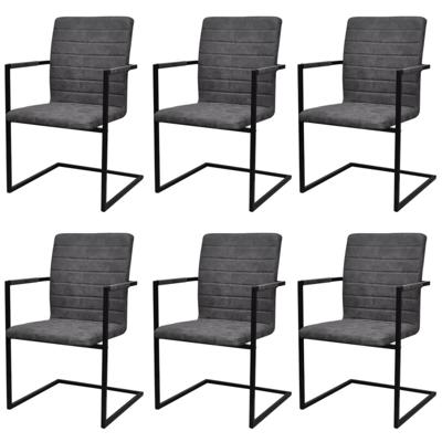 Eetkamerstoelen 6 st kunstleer grijs