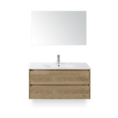 Dante Badmeubelset 100 cm - Natuur Eiken - Keramische Wastafel Wit Enjoy - met Spiegel