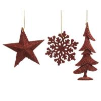 10 stuks! Hanger Kerstbal plastic glitter kerstrood Decoris - Decoris - thumbnail
