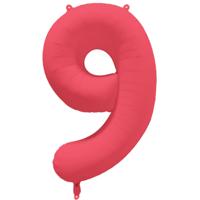 Folieballon Cijfer 9 Neon Rood (86cm) - thumbnail