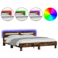 Bedframe met hoofdeinde en LED gerookt eikenkleurig 180x200 cm - thumbnail