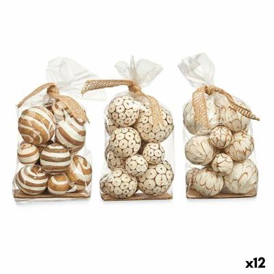 Set decoratieve ballen Gift Decor Wit Bruin 14 x 31 x 10 cm (12 Stuks)