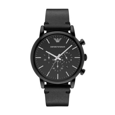 Horlogeband Armani AR1918 Leder Zwart 22mm
