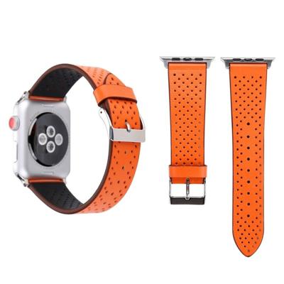 Voor Apple Watch serie 3 & 2 & 1 42mm gatenpatroon voor eenvoudige manier lederen horloge Strap(Orange)