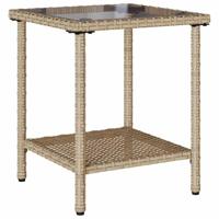 Tuinbank met tafel en kussens L-vormig beige poly rattan - thumbnail