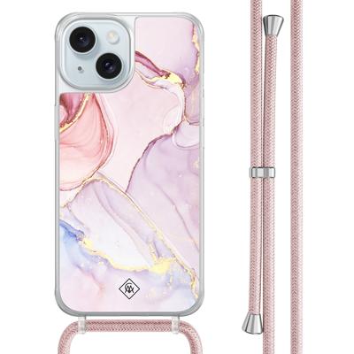 iPhone 15 hoesje met rosegoud koord - Purple sky