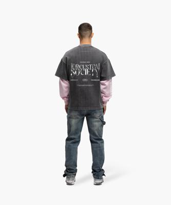 Jorcustom Uncommon Minds Double Layered Longsleeve T-Shirt Heren Donkergrijs/Roze - Maat M - Kleur: DonkergrijsRoze | Soccerfanshop