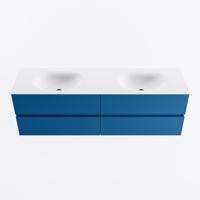 MONDIAZ VICA 160cm badmeubel onderkast Jeans 4 lades. Wastafel MOON dubbel 2 kraangaten, kleur Talc. - thumbnail