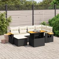 7-delige Loungeset met kussens poly rattan zwart - thumbnail