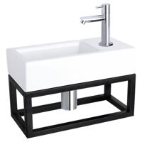 Differnz Ravo fonteinset keramiek kraan recht chroom 38.5 x 18.5 x 9 cm met handdoekrek - thumbnail