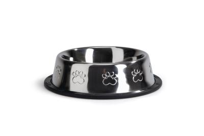 Rvs eet of drinkbakje antislip met voetprint 13 cm Rvs eet of drinkbakje antislip met voetprint 13 cm