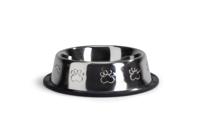 Rvs eet of drinkbakje antislip met voetprint 13 cm - thumbnail