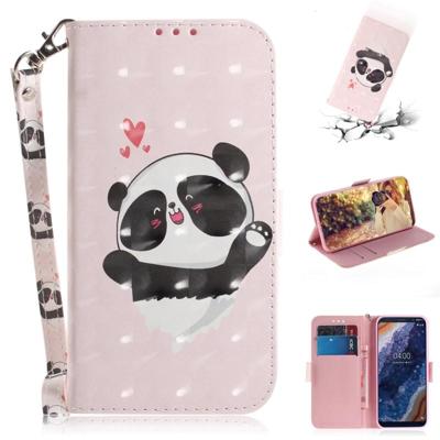 3D gekleurde tekening hart Panda patroon horizontale Flip lederen case voor Nokia 9 met houder & card slots & portemonnee