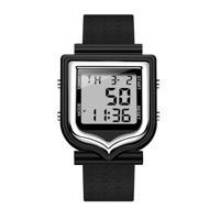 SANDA 388 modieuze Square outdoor sport Leisure horloge mannen en vrouwen multi-functioneel waterdicht lichtgevende elektronische horloge (zilverachti - thumbnail