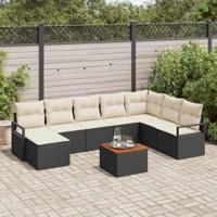 Tuinbankenset met opslag 9 pcs Zwart en Crème poly rattan - thumbnail