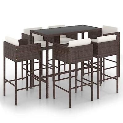 7-delige Tuinbarset met kussens poly rattan bruin