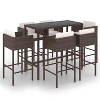 7-delige Tuinbarset met kussens poly rattan bruin - thumbnail