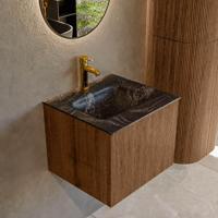 Mondiaz KURVE-DLUX 50 cm Onderkast Greeploos 1 Lade Zonder Deuren Walnut, Wastafel Solid Surface Midden Lava 1 Kraangat Zonder Spiegel (KRVGRU501L0D1KM-Wal/Lav) - thumbnail