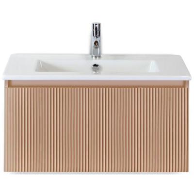 Frozen 3D Badmeubelset 80 cm - Greeplijst in Kleur - Peach - Keramische Wastafel Wit 1 Kraangat