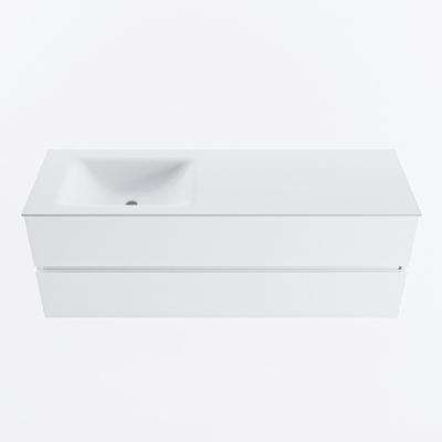 MONDIAZ VICA 140cm badmeubel onderkast Talc 2 lades. Wastafel CLOUD links 1 kraangat, kleur Talc.