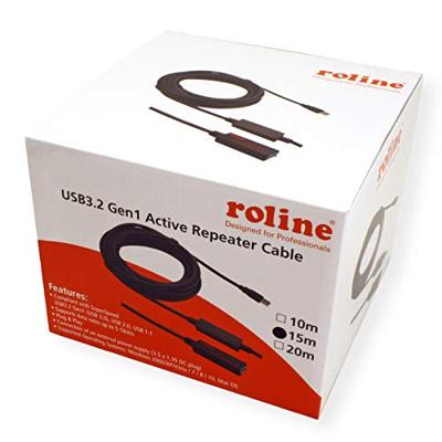 ROLINE USB 3.2 Gen 1 Actieve Repeater kabel, zwart, 15 m