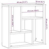 Wandschap 45x16x45 cm bewerkt hout oud houtkleurig - thumbnail
