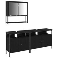 Badkamermeubelset 3 pcs Zwart 80 x 30 x 60 cm Bewerkt hout - thumbnail