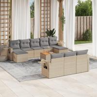 11-delige Loungeset met kussens poly rattan gemengd beige - thumbnail