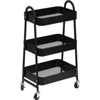 Multifunctionele Trolley 3 Laags - Opbergtrolley - Tafel op wieltjes - Industriële trolley- Karretje op wielen - Serveerwagen - Metaal - Zwart - 79x43x31cm - Keuken - Woonkamer - Slaapkamer - thumbnail