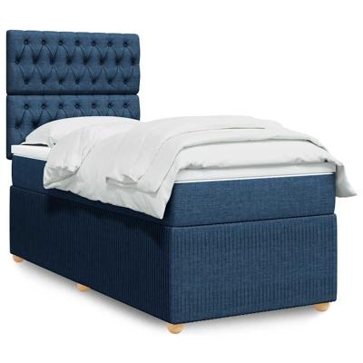 Boxspring met matras stof blauw 90x190 cm