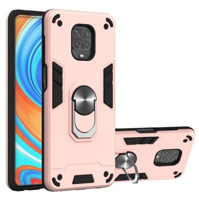 Voor Xiaomi Redmi Note 9S / Note 9 Pro / Note 9 Pro Max 2 in 1 Armour Series PC + TPU Beschermhoes met ringhouder(Rose Gold)