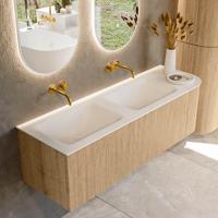 Mondiaz KURVE 145 cm Onderkast Greeploos 1 Lade Met Deuren Oak, Wastafel Solid Surface Links Talc 0 Kraangaten Zonder Spiegel (KRVCLO145R1L1D0KD-Oak/Tal) - thumbnail