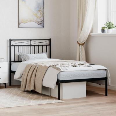 Bedframe met hoofdbord metaal zwart 90x190 cm Bedframe met hoofdbord metaal zwart 90x190 cm