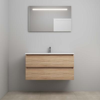 On-Line Badkamermeubelset - 100 cm - Voorgemonteerd - Acryl Wastafel - 1 Kraangat - Spiegel met LED-Verlichting - Eiken
