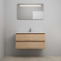 On-Line Badkamermeubelset - 100 cm - Voorgemonteerd - Acryl Wastafel - 1 Kraangat - Spiegel met LED-Verlichting - Eiken - thumbnail