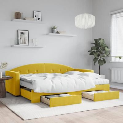 Slaapbank met onderschuifbed en lades 80x200 cm fluweel geel