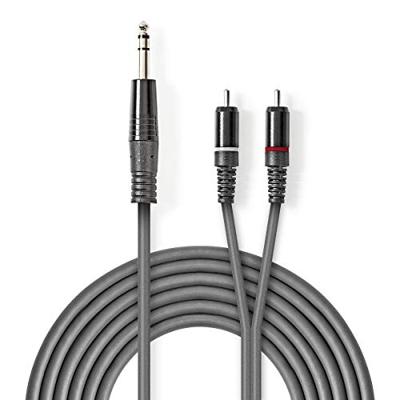 Stereo audiokabel | 6,35 mm male - 2x RCA male | 3,0 m | Grijs