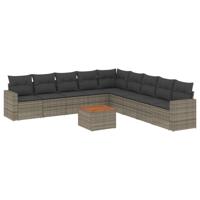 10-delige Loungeset met kussens poly rattan grijs - thumbnail